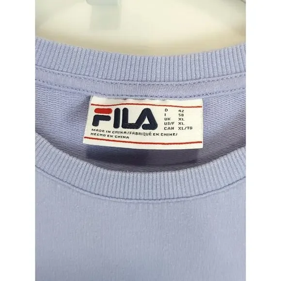 Fila‎ Sweatshirt XL Pullover Long Sleeve Pockets Crewneck Lilac Cotton Logo - Picture 9 of 9